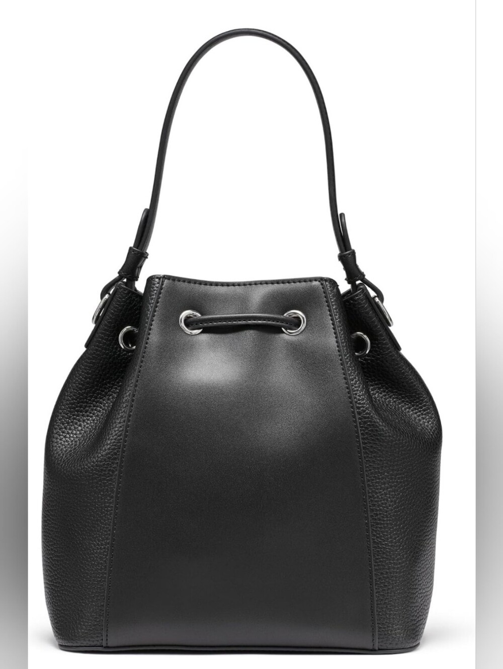 Karl Lagerfeld Black Pebbled Leather Drawstring Bucket Bag - Picture 4 of 9